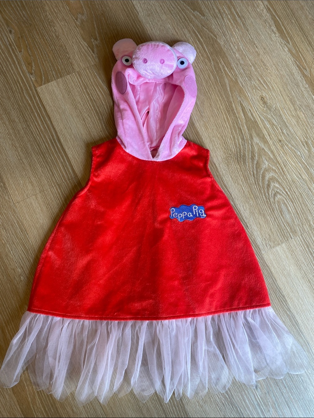 NWOT Peppa Pig Red Dress Costume with Pink Plush Hood Sz 3-4T